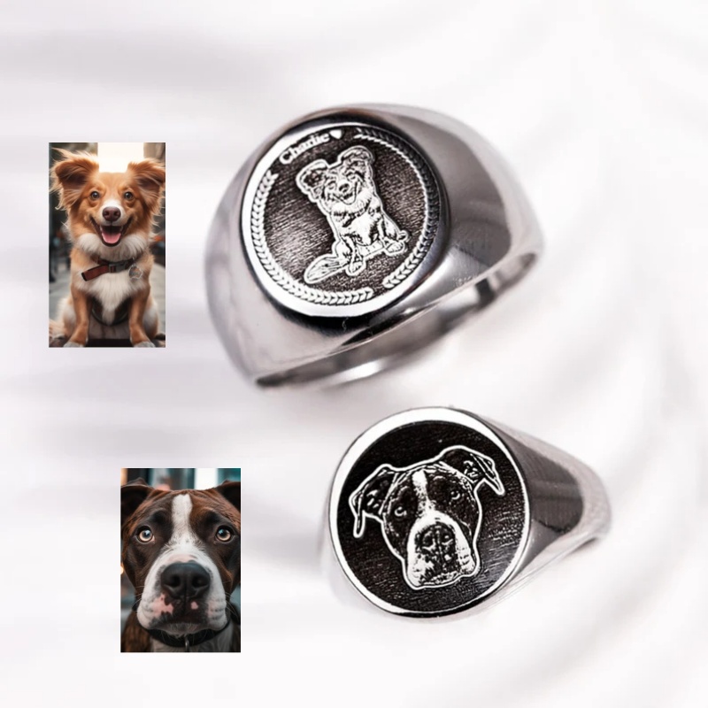 Men Accessories For Wedding - Custom Engrave Photo Signet Ring For