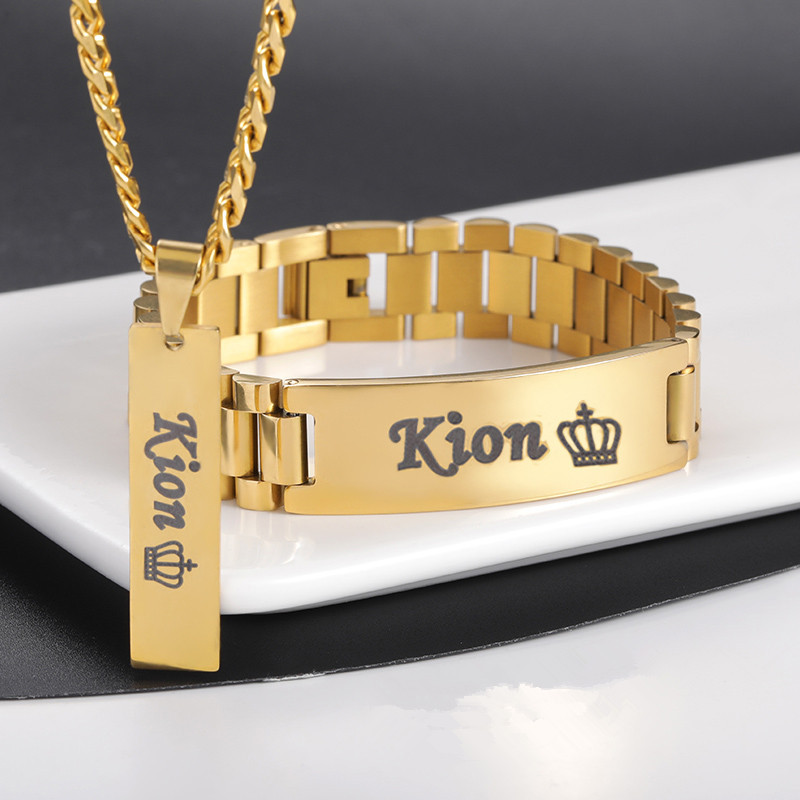 Men Accessories Pack - Custom Men Name Necklace Big Bangle