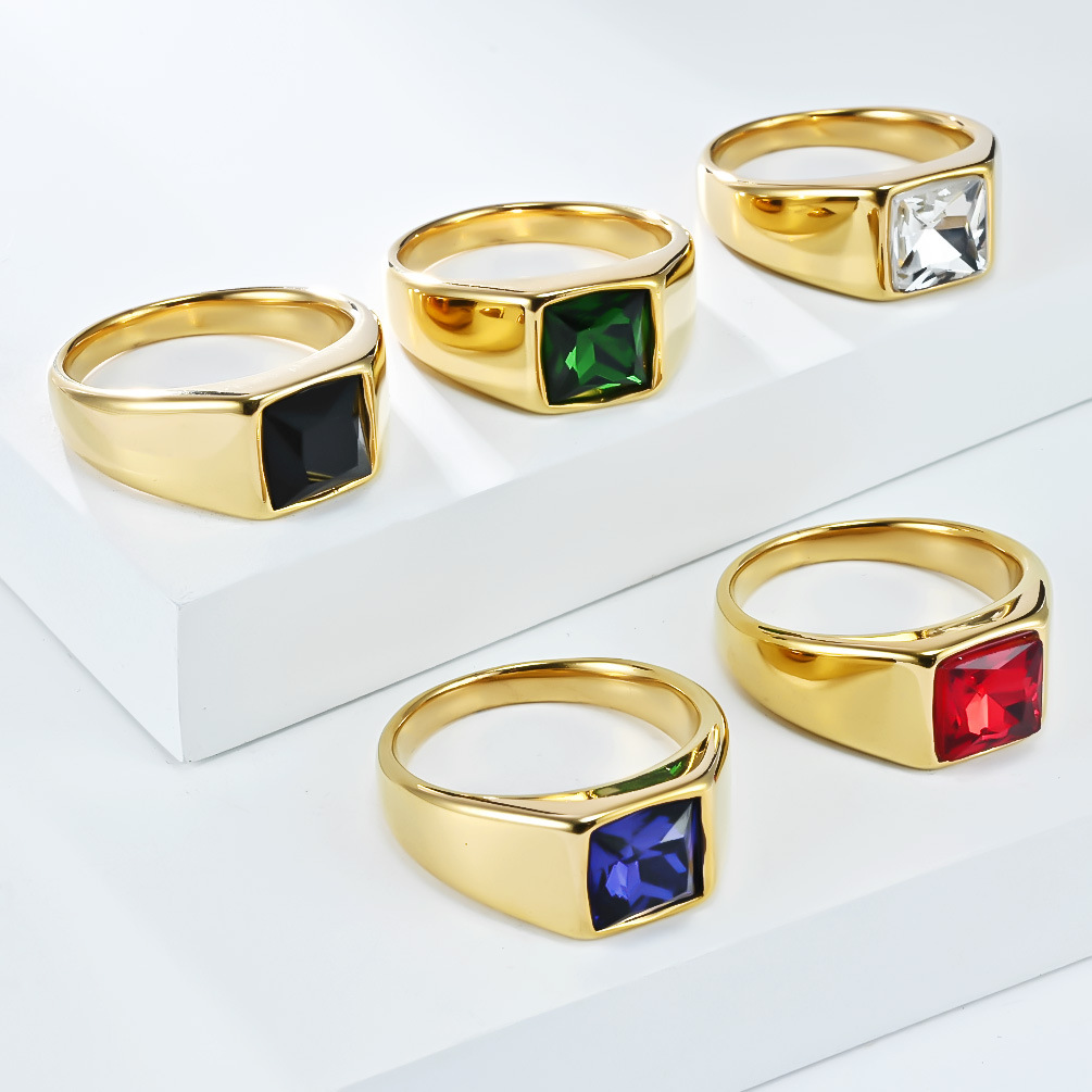 Stainless Steel Shinny Zircon  - đánh giá và giá Signet Ring Men