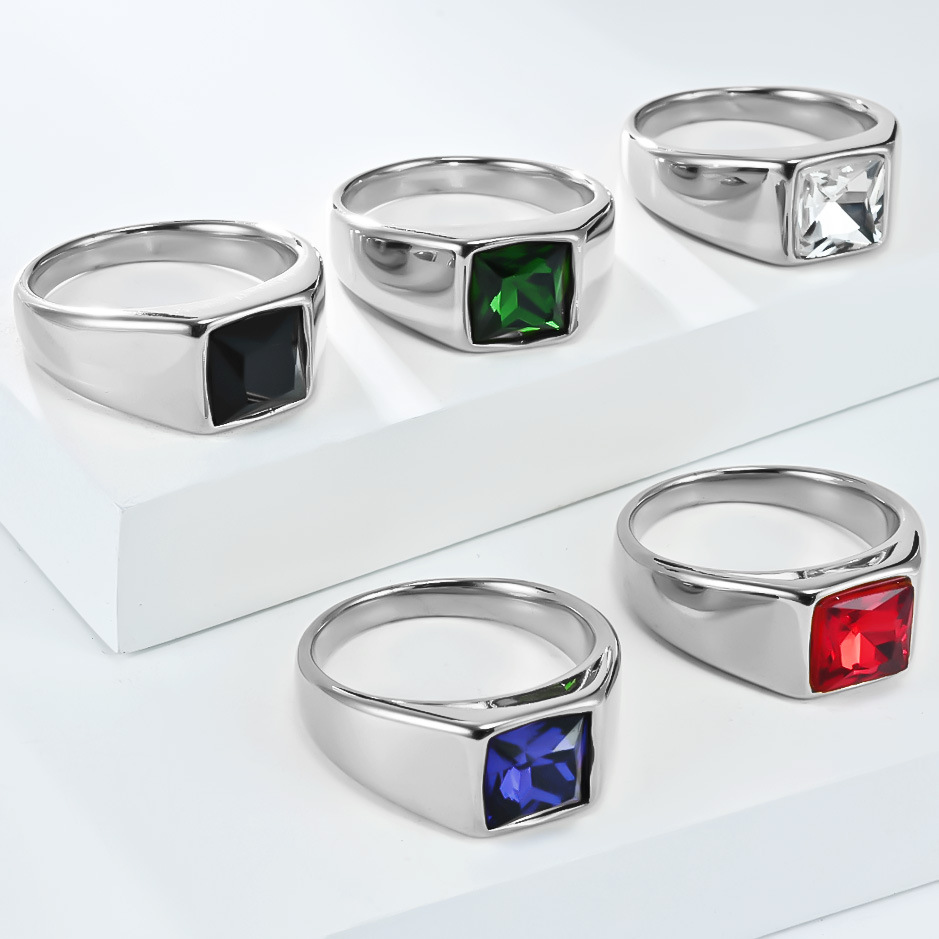 Stainless Steel Shinny Zircon  - đánh giá và giá Signet Ring Men
