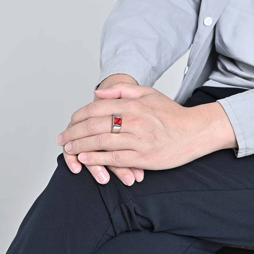 Stainless Steel Shinny Zircon  - đánh giá và giá Signet Ring Men