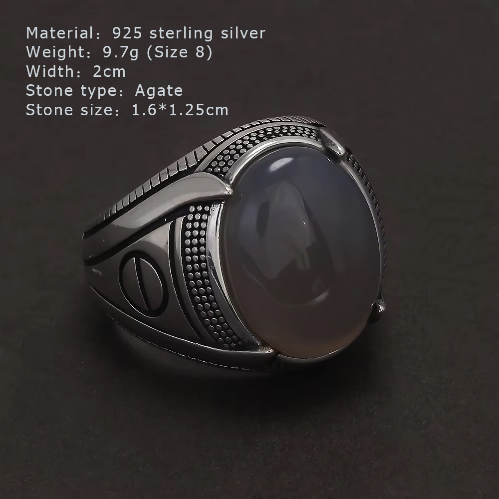 S925 Sterling Silver Agate Sig - đánh giá và giá Signet Ring Men