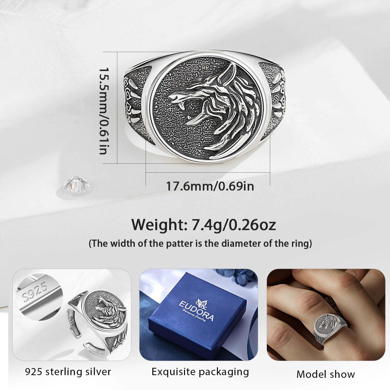 Eudora 925 Sterling Silver Vik - đánh giá và giá Signet Ring Men