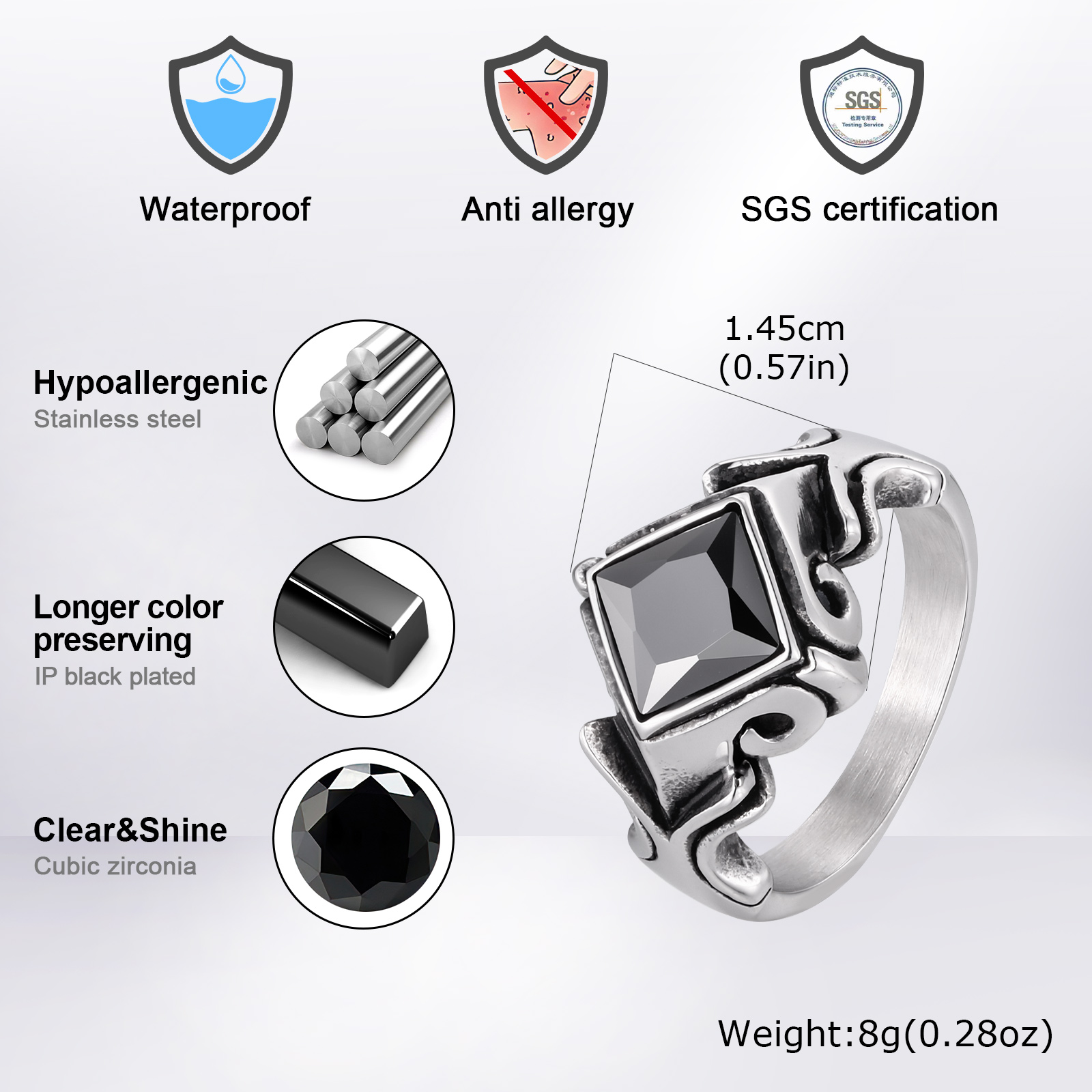 Vintage Black Zircon Ring for  - đánh giá và giá Signet Ring Men