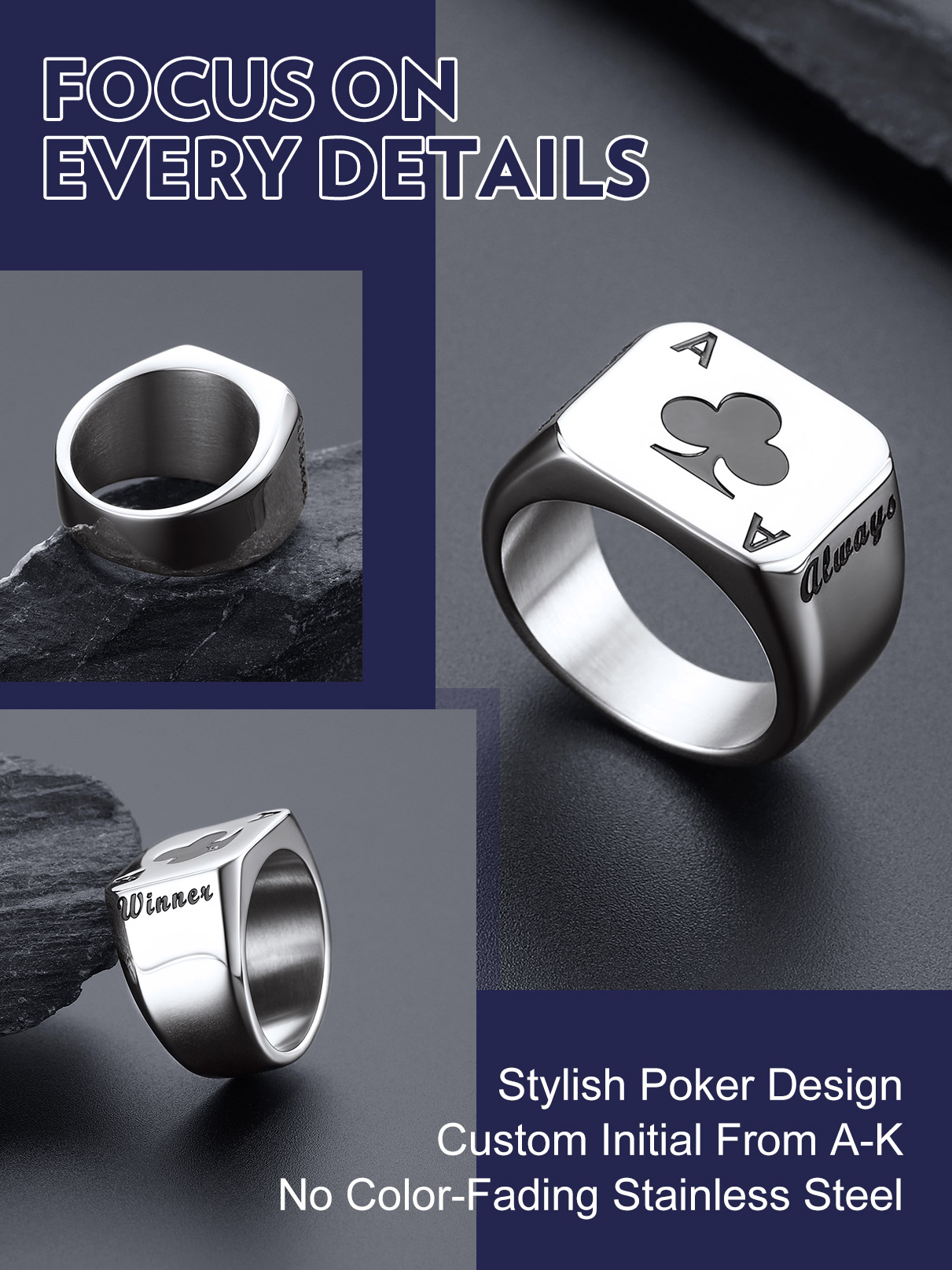 U7 Customized Square Rectangle - đánh giá và giá Signet Ring Men